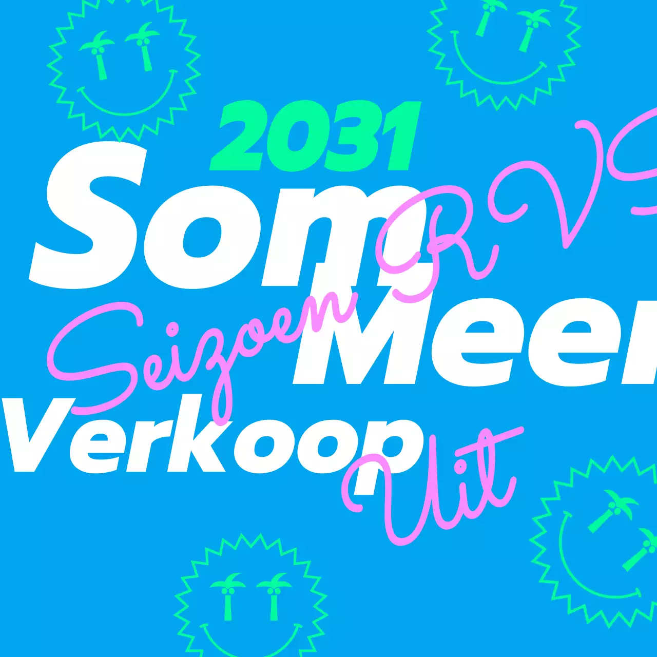 Typografie Zomeruitverkoop thema met fluorescerende kleuren en organische lay-out