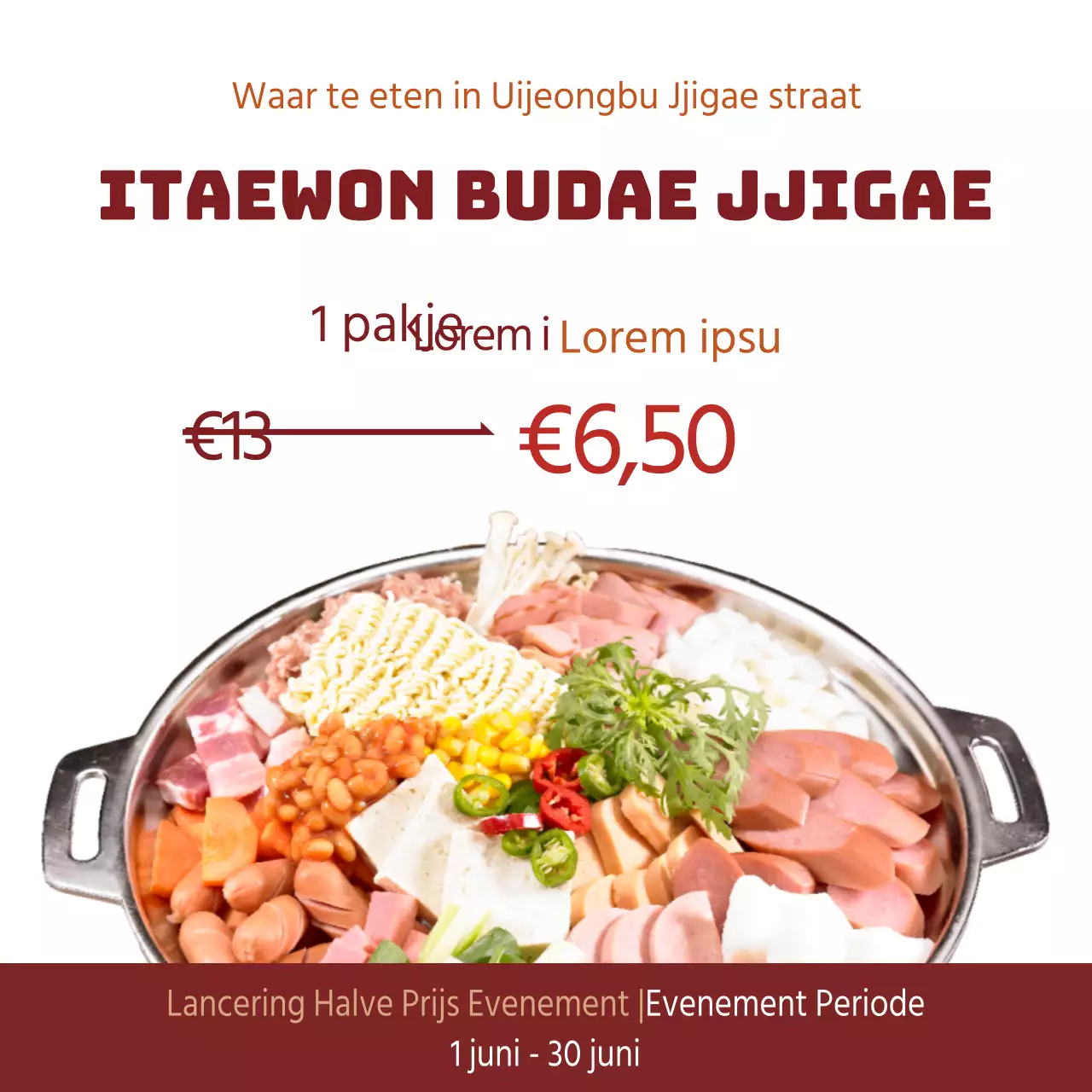 Food Itaewon Budae Jjigae Promoot evenement met halve prijs om de lancering te vieren