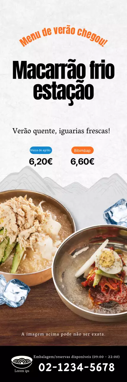 Banner de promoção de um menu de verão fresco de massa fria em castanho e azul