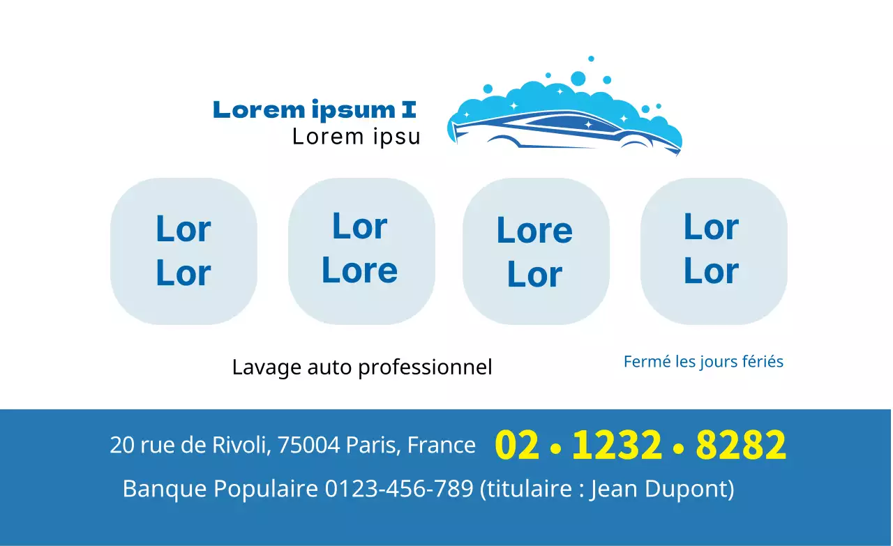 Illustration bleue Promouvoir un lavage de voiture propre dans un centre automobile