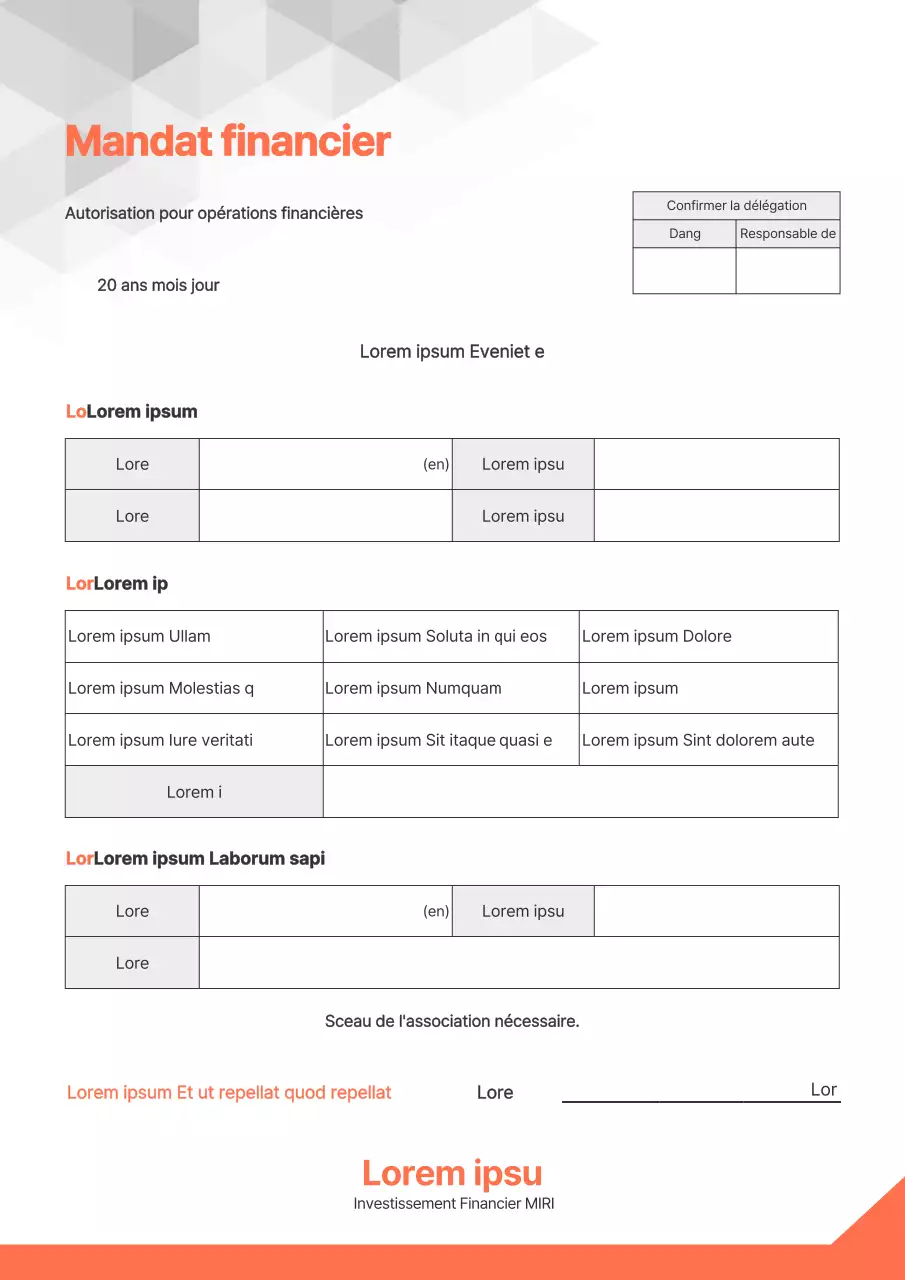 Une procuration orange et grise pour les transactions financières