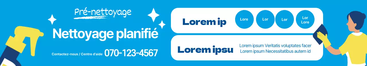 Illustration bleue faisant la promotion d'un service de nettoyage soigné