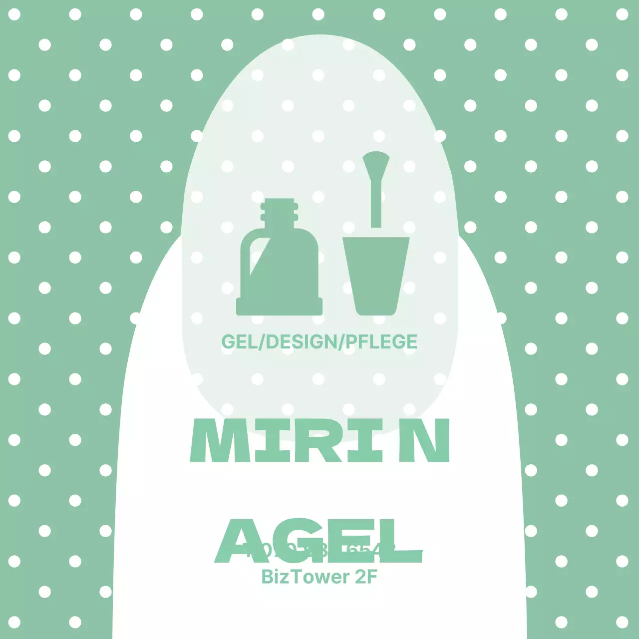 Illustrierte Nägel mit mintfarbenen Tupfen als Hintergrund