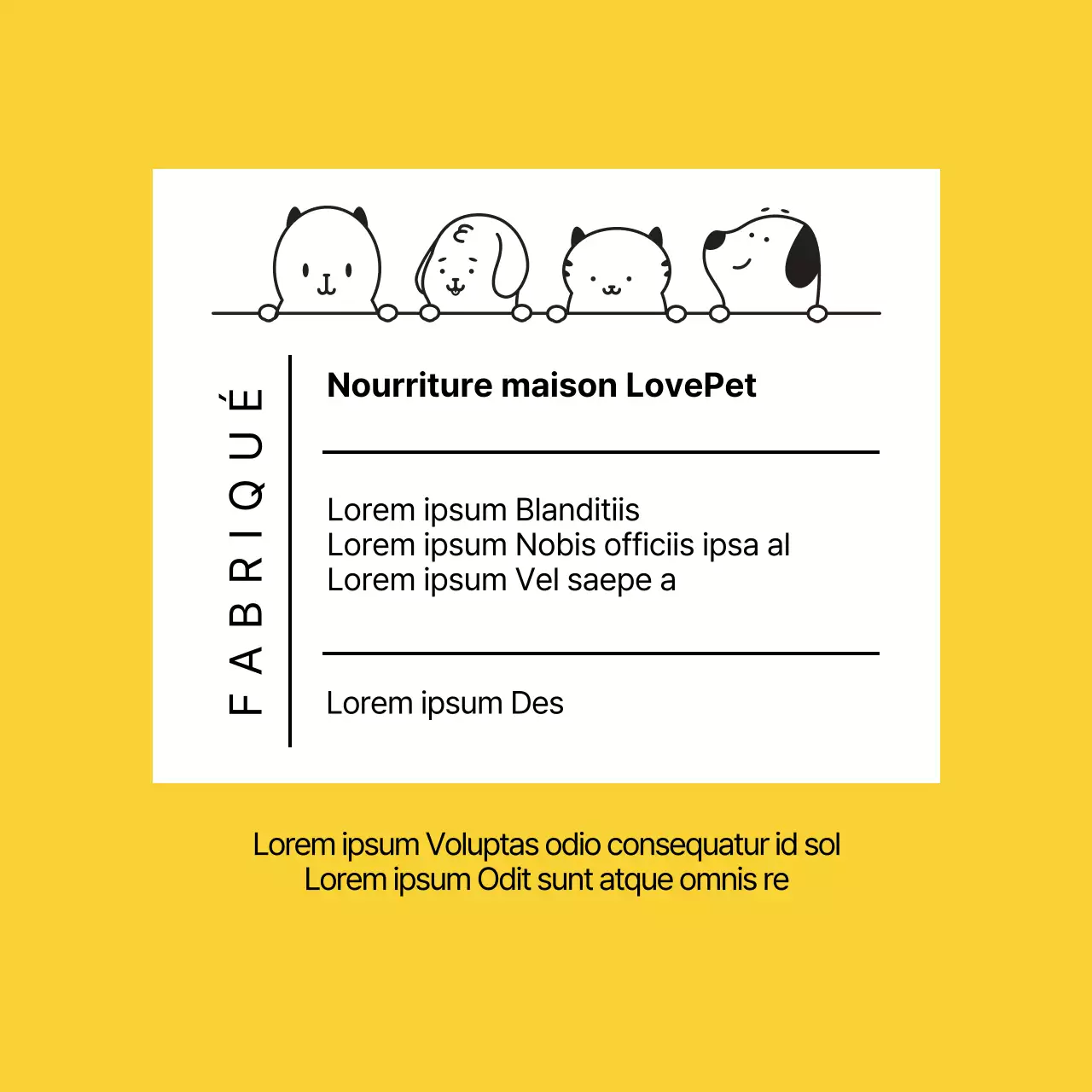 Étiquettes jaunes pour les aliments pour animaux de compagnie