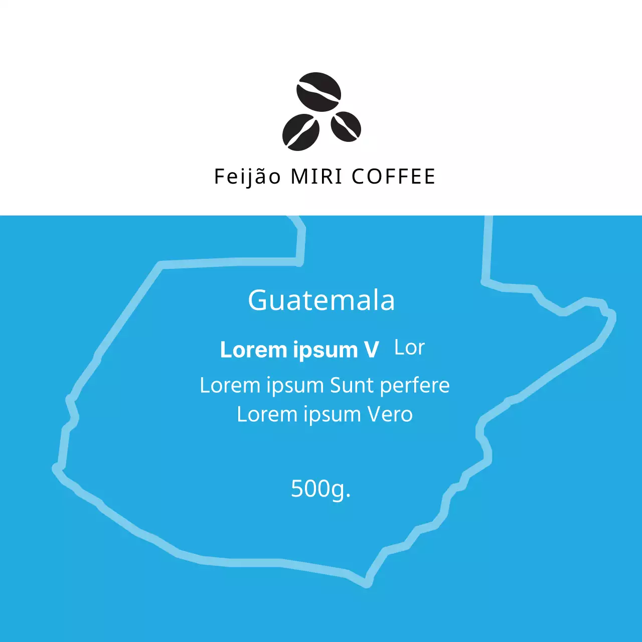 Ilustração azul de uma etiqueta de café em grão