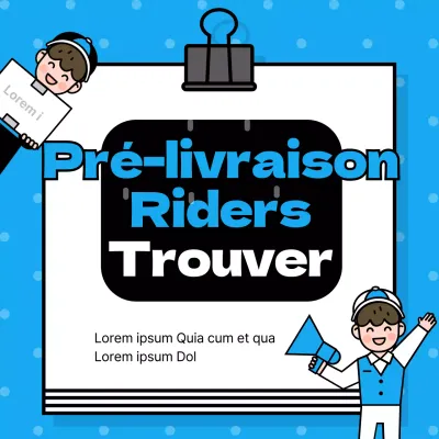 Bannière d'annonce d'un coursier avec un bloc-notes à motifs à pois bleus.