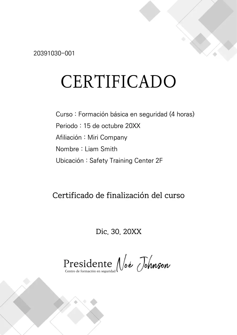 Certificado de Formación en Seguridad en Ascensores Patrón Gris Certificado de Formación en Gestión de Ascensores