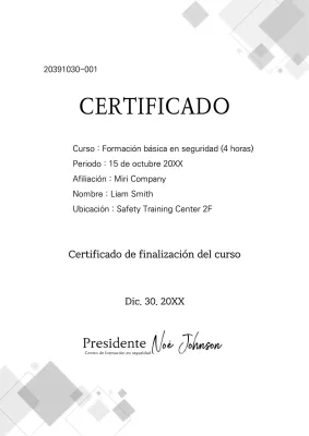 Certificado de Formación en Seguridad en Ascensores Patrón Gris Certificado de Formación en Gestión de Ascensores