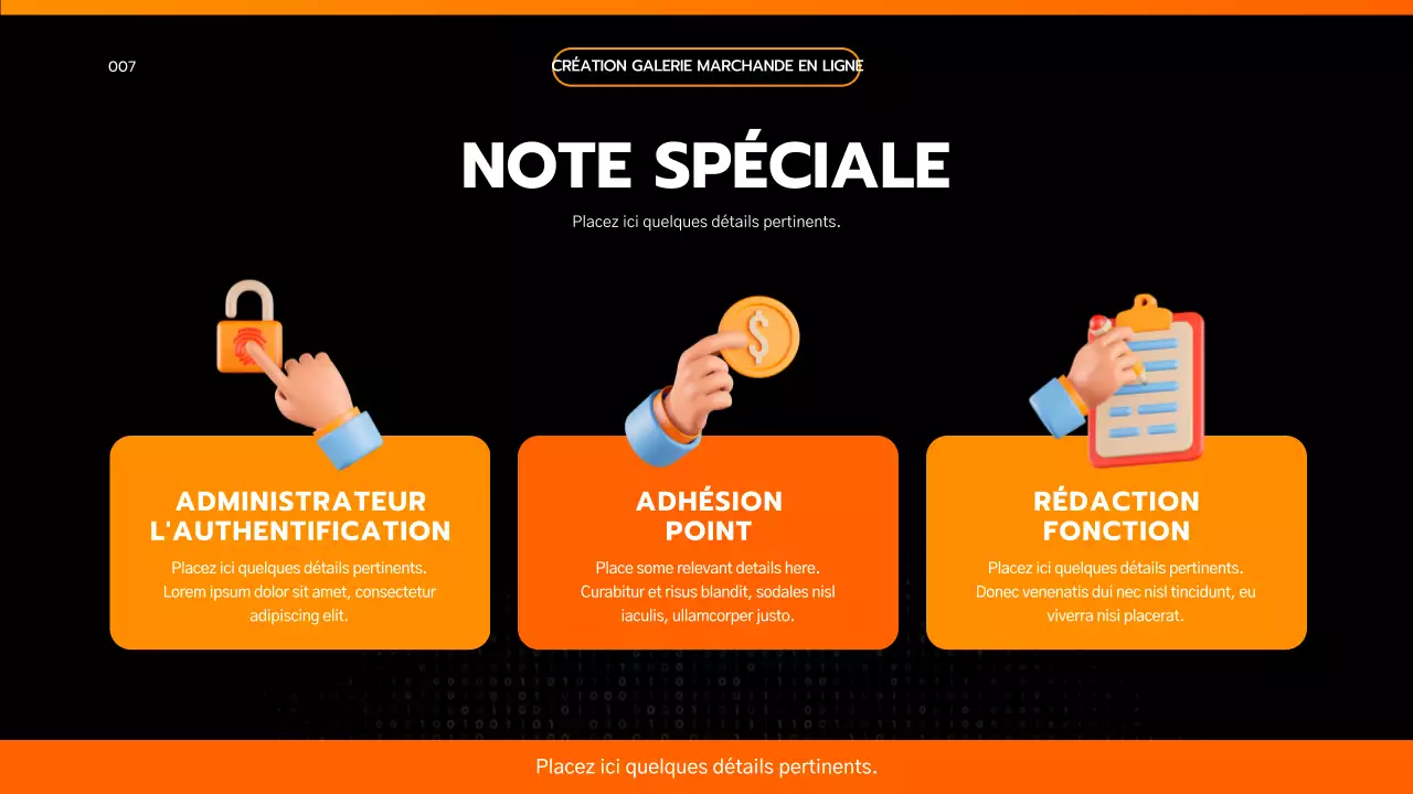 Présenter un cahier des charges simple, noir et orange, inspiré de l'ingénierie.