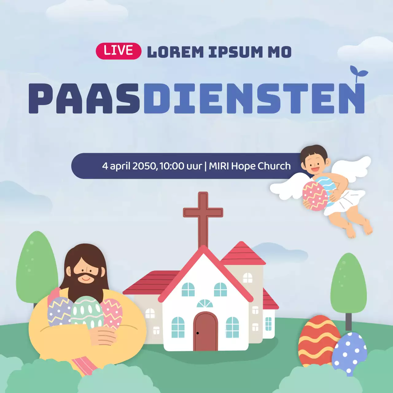 Live paasdienst met een schattig geïllustreerd concept
