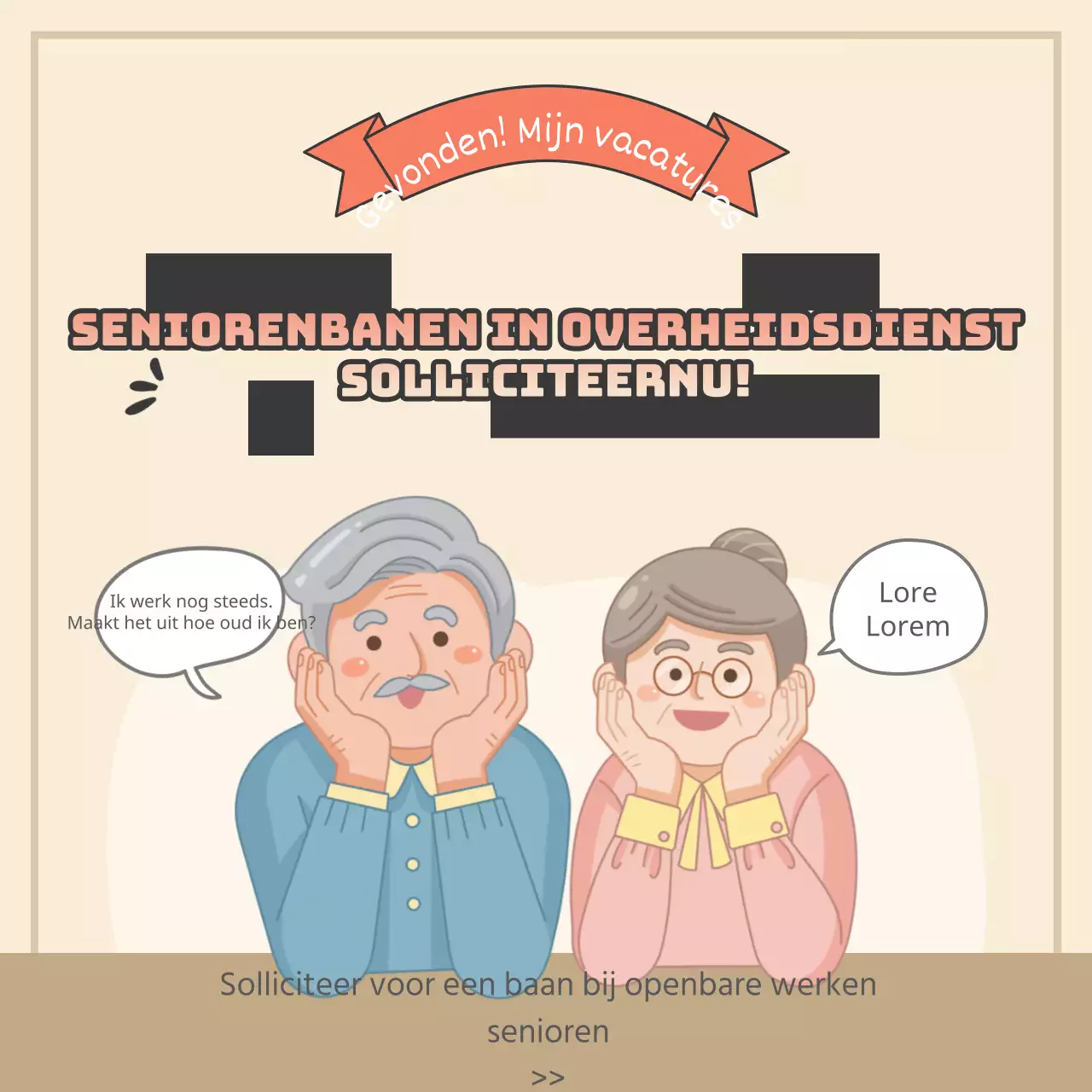 Beige illustratie concept openbaar werk ouderen vacature kaartNieuws