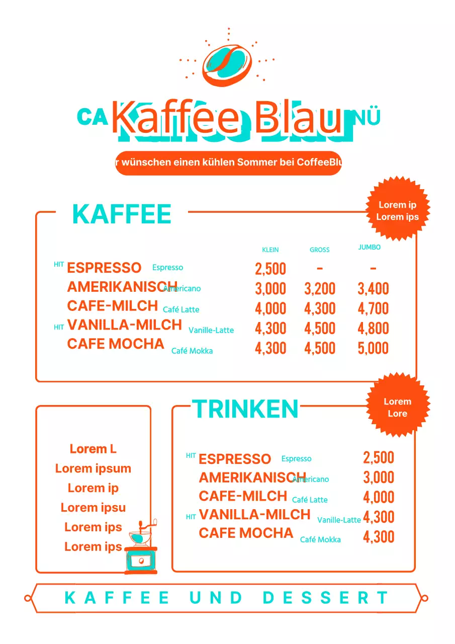 Entwerfen Sie eine Café-Getränkekarte mit einem niedlichen Twist