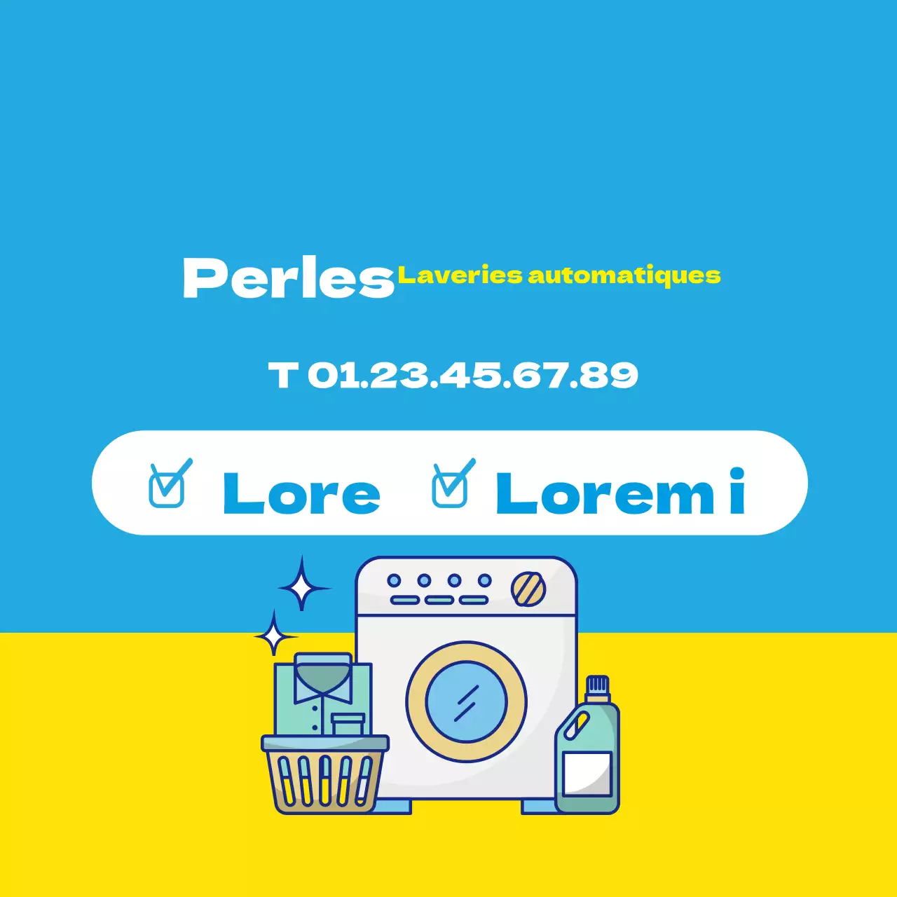 Illustration bleu-jaune promouvant la propreté du linge