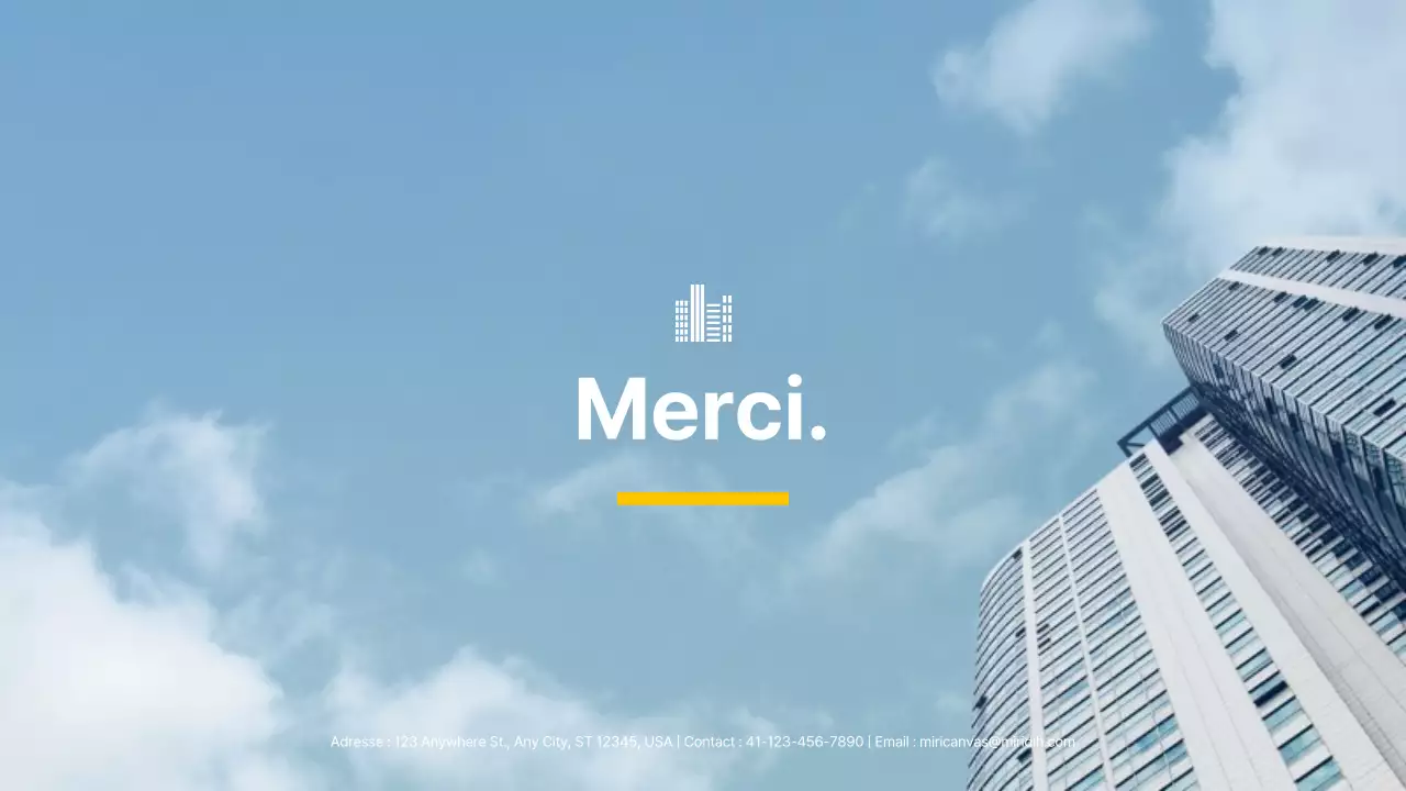 Thème de l'immobilier, de la construction et du développement urbain en bleu et jaune (présentation)