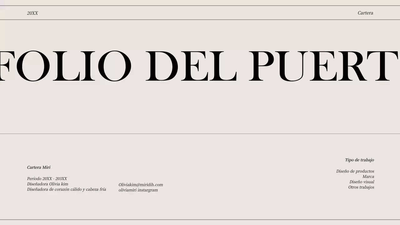 Cartera conceptual de líneas limpias en blanco roto y negro