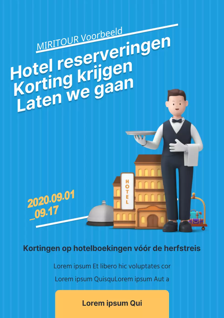 Promoot hotelkortingen met blauwe hotelgerelateerde illustraties