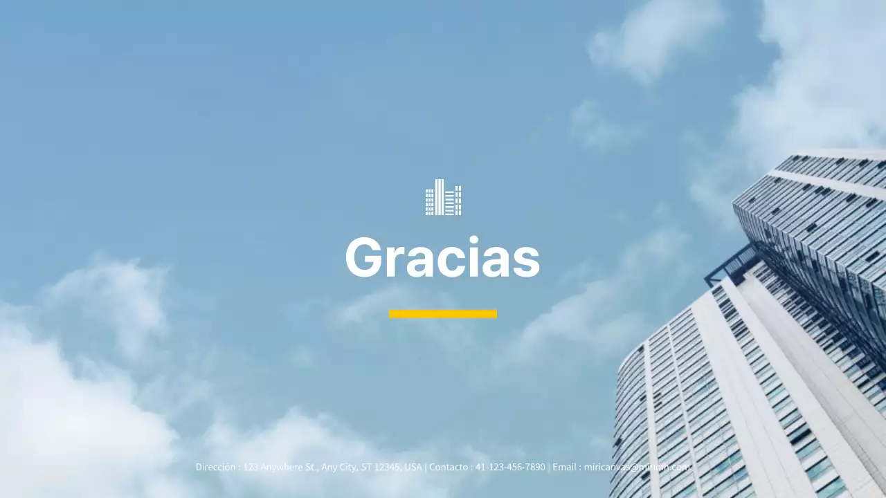 Tema urbanístico de construcción inmobiliaria en azul y amarillo (presentación)