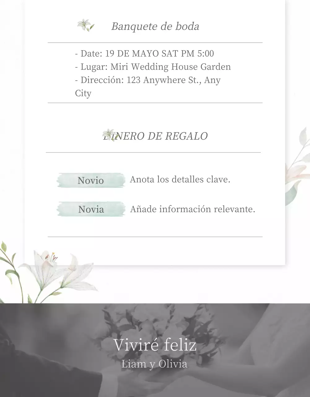 Invitación de boda móvil en gris claro y flores