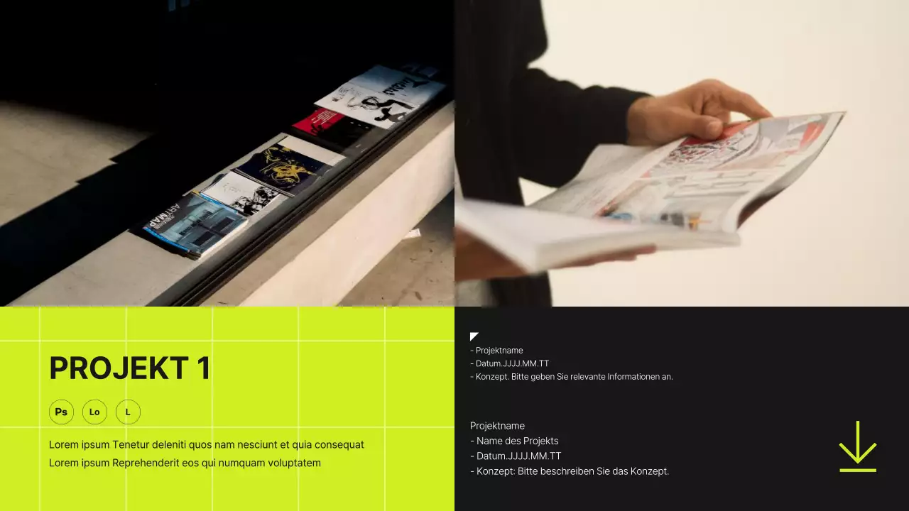 Raster-Konzept Designer-Mappe in Lindgrün und Schwarz