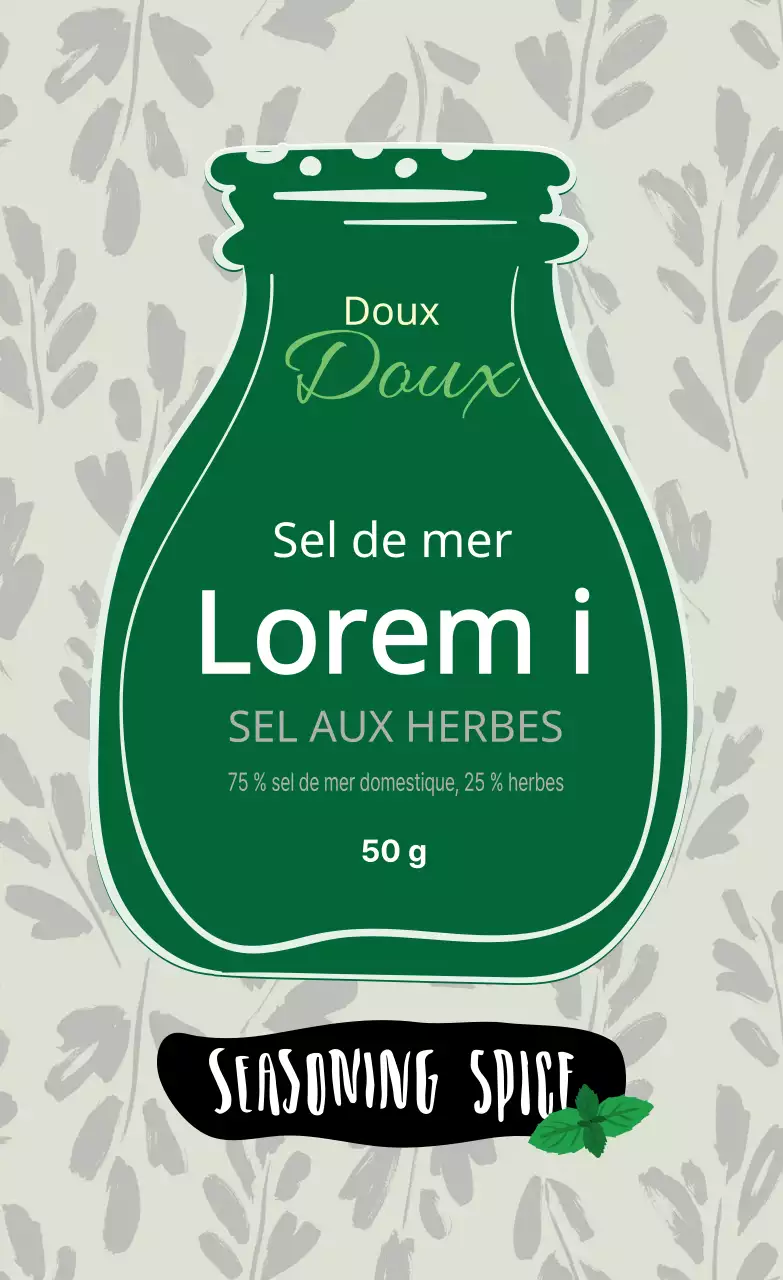 Illustration verte motif vintage étiquette de sel d'herbes alimentaires