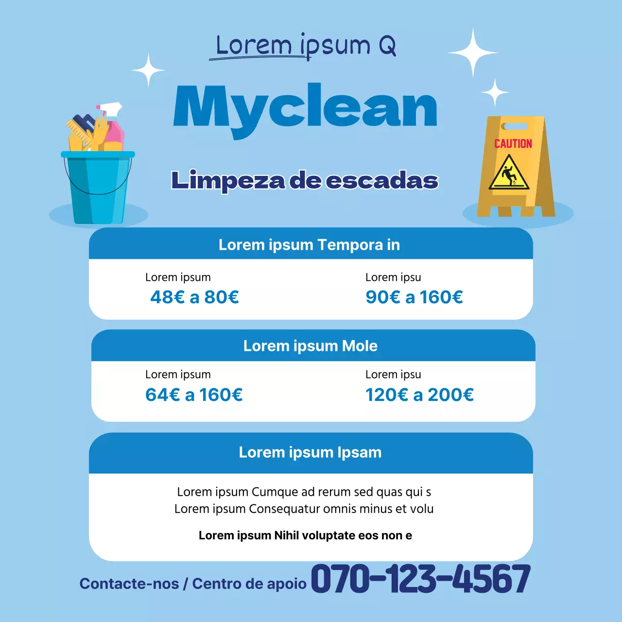 Ilustração azul a promover um serviço de limpeza limpo