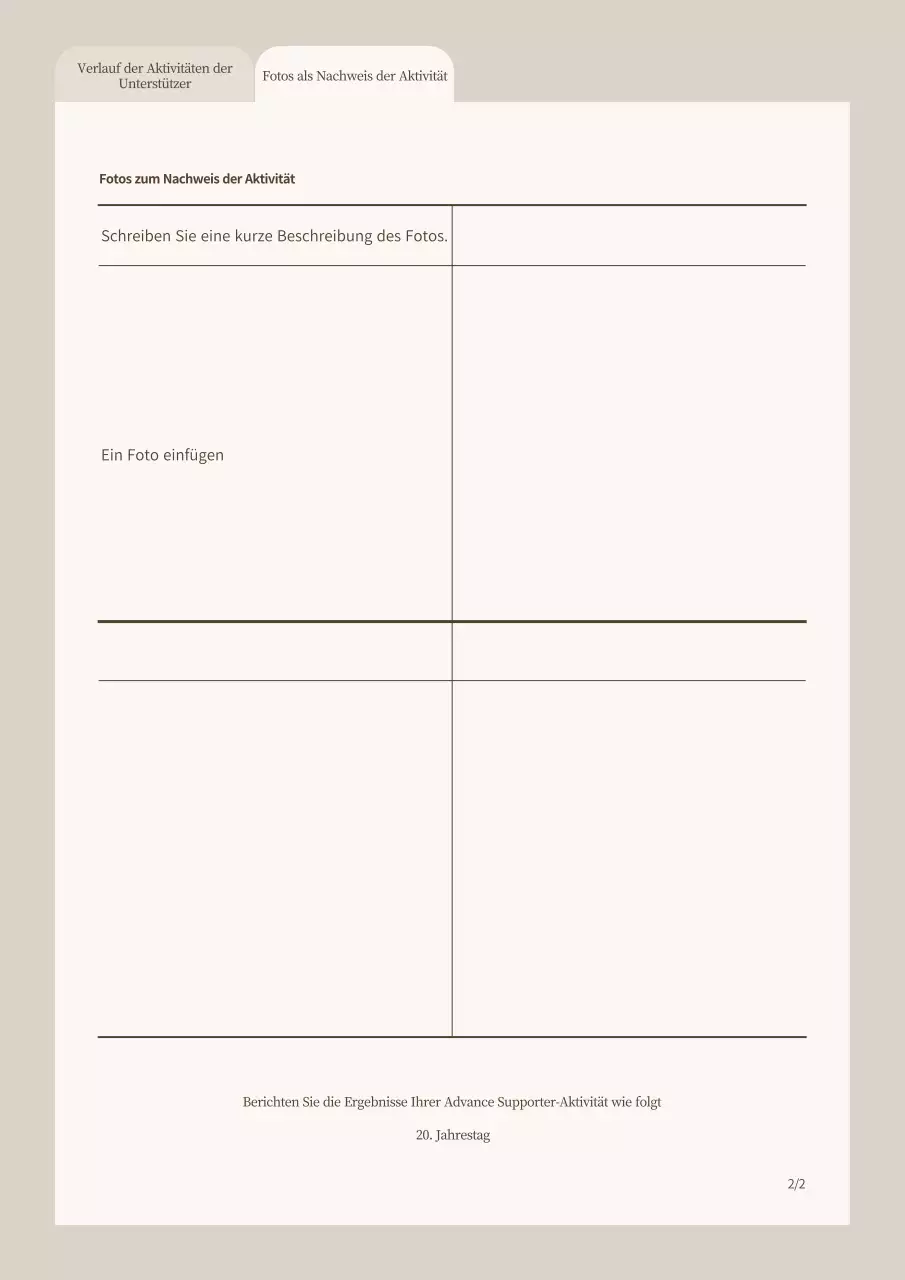 Grundlegende Berichte über Unterstützeraktivitäten in Beige