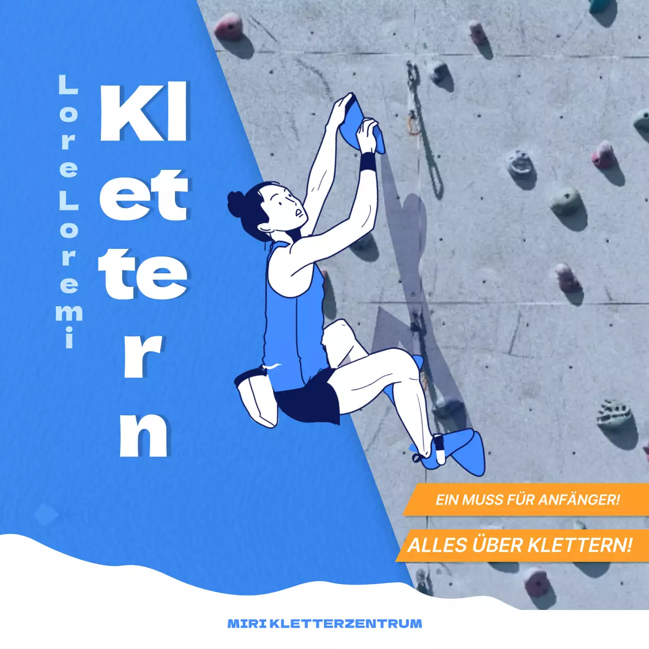 Kühle und dynamische Sportkletterkarte in Orange mit blauem HintergrundNews