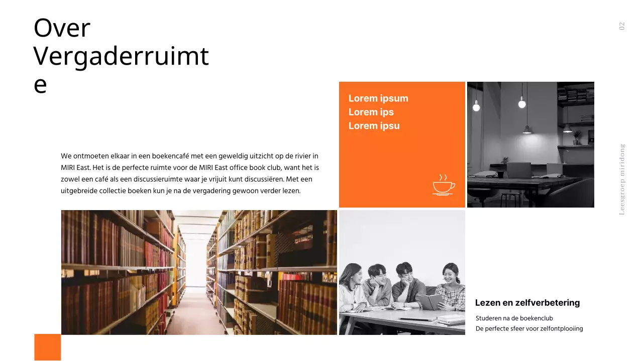 Oranje, strak, modern, boekenclubwerving in een boekachtige stijl