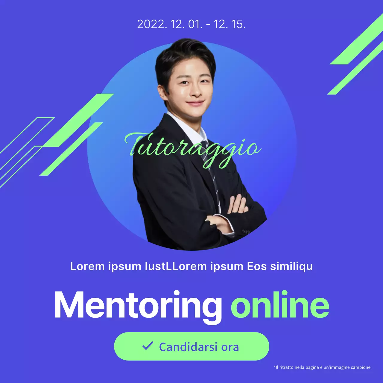 Annuncio di tutoraggio geometrico blu e chartreuse