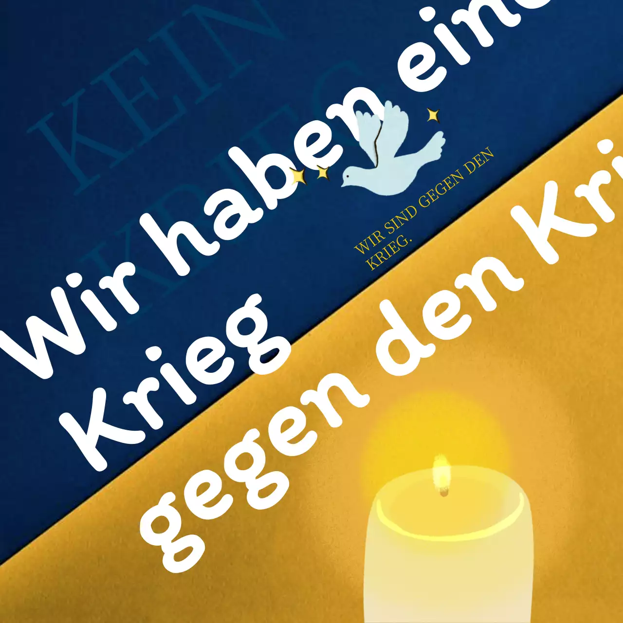 Blaue und gelbe Anti-Kriegs-Botschaft mit Kerzenlicht-Thema Social MediaSquare