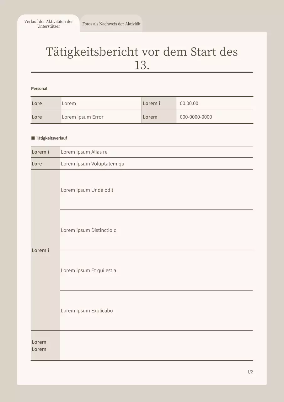 Grundlegende Berichte über Unterstützeraktivitäten in Beige