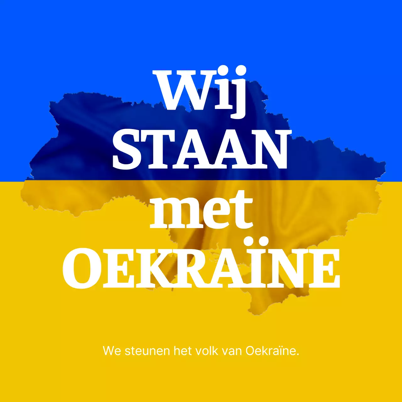 Anti-oorlogsboodschap in geel en blauw kaartbeeld van Oekraïne