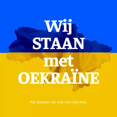 Anti-oorlogsboodschap in geel en blauw kaartbeeld van Oekraïne