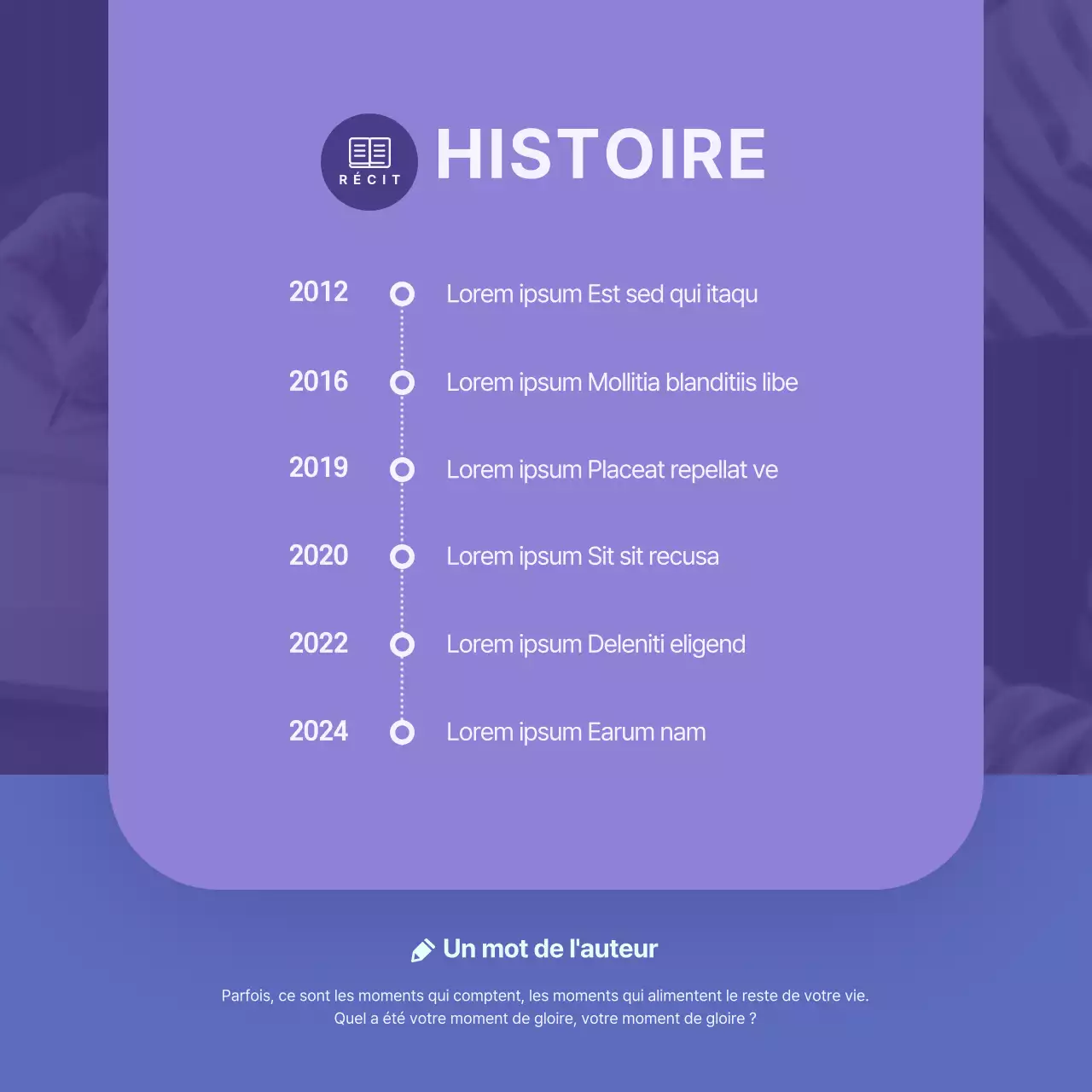 Carte de concert Booktalk en bleu et violetNews design