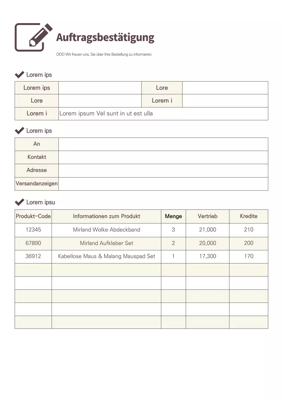 Saubere braune und gelbe Auftragsbestätigungsunterlagen