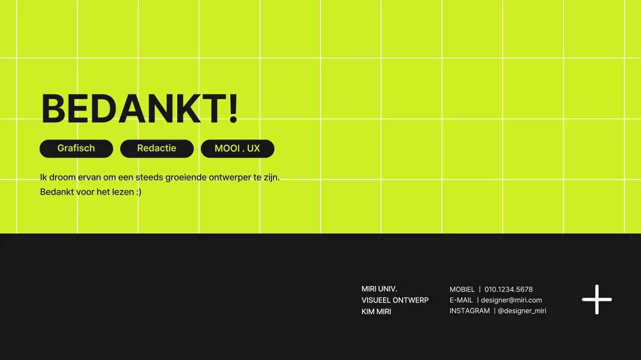 Raster concept designer portfolio in limoengroen en zwart
