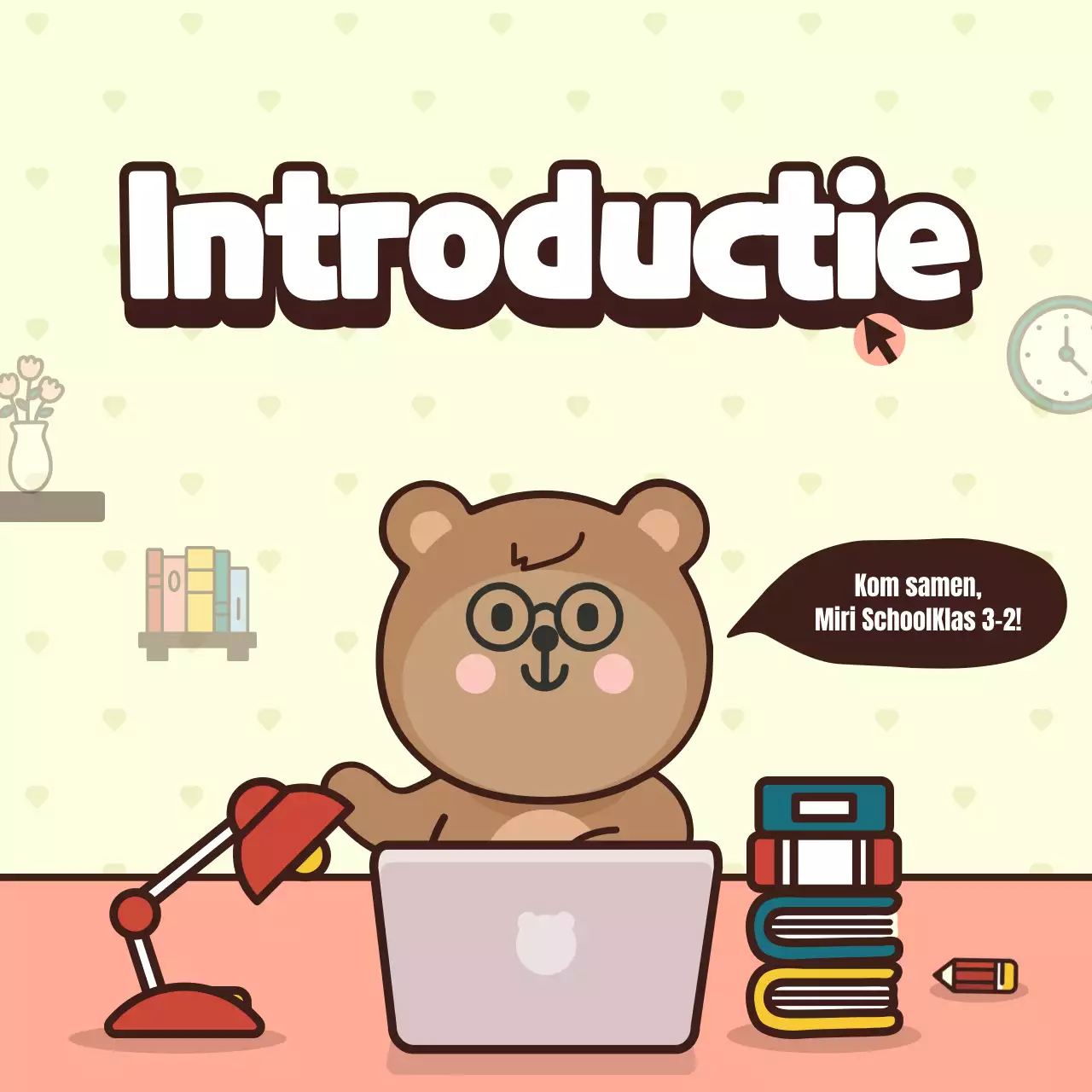 De klas introduceren met een roze en geel schattig karakterconcept