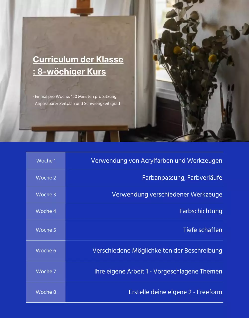 Ankündigung eines eintägigen Kunstkurses mit einem Hauch von Beige und Blau