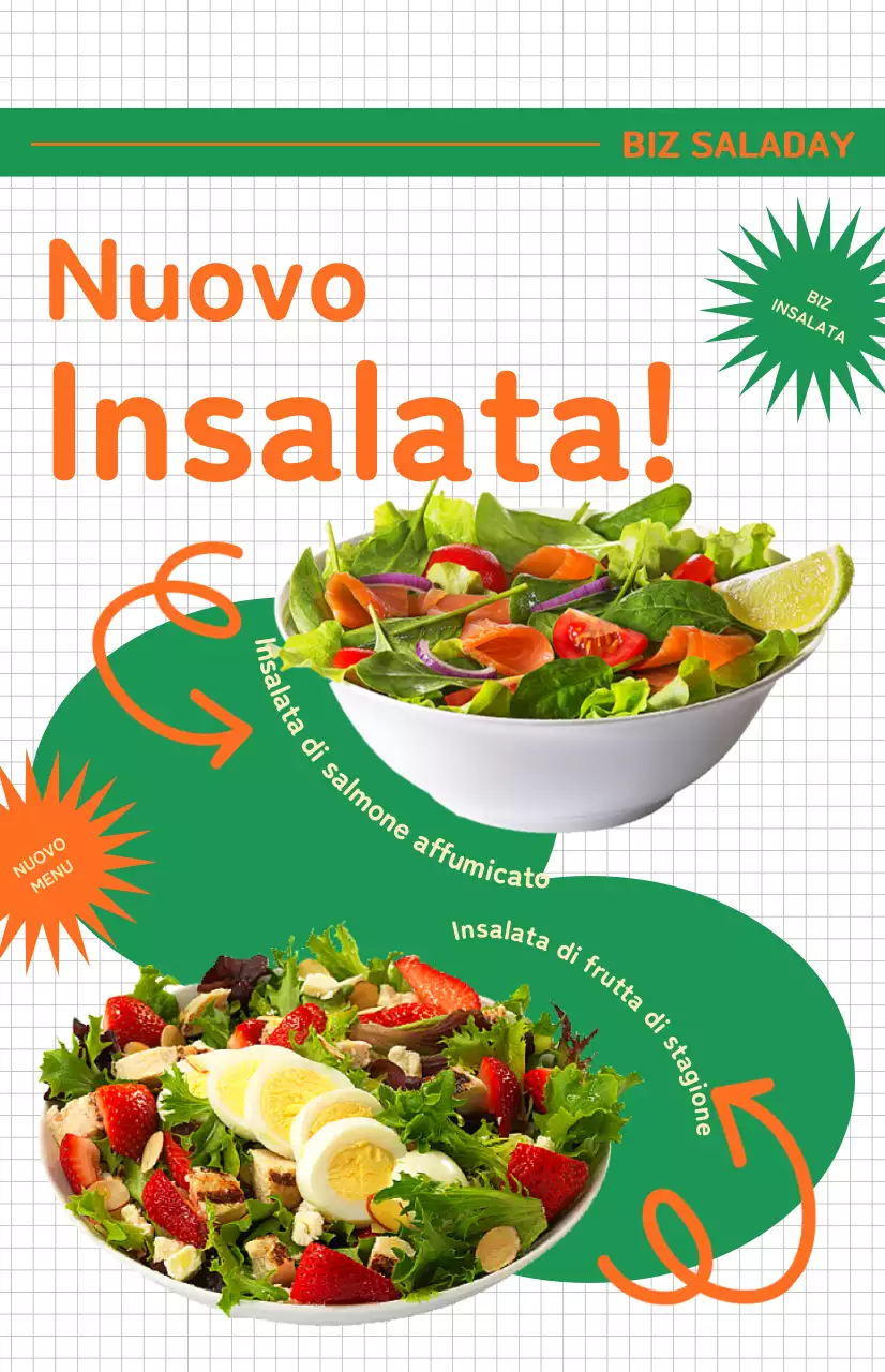 Promuovete il menu di un caffè di insalate dall'aspetto fresco con una bandierina
