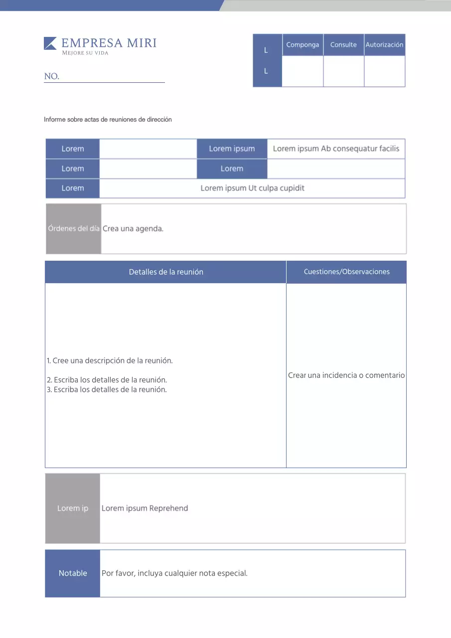 Informe de actas de la reunión ejecutiva azul y gris simple