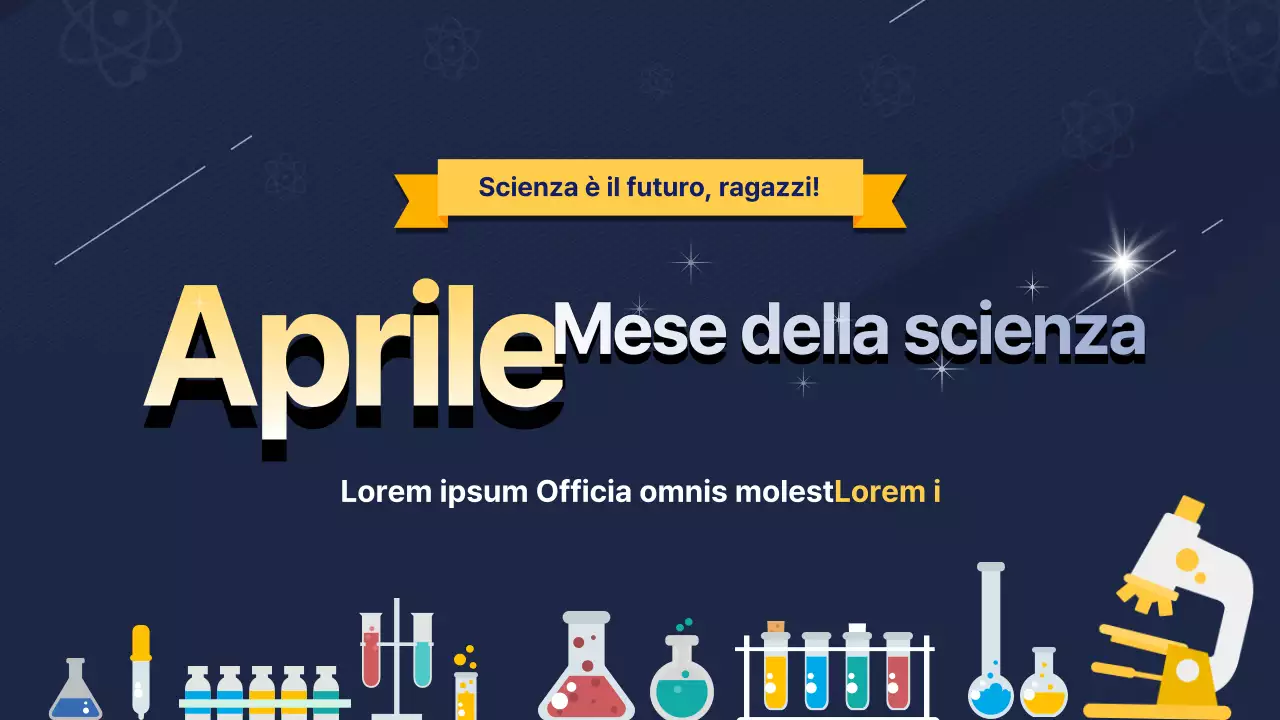 Una bella guida per la celebrazione della Giornata della Scienza in blu navy e giallo