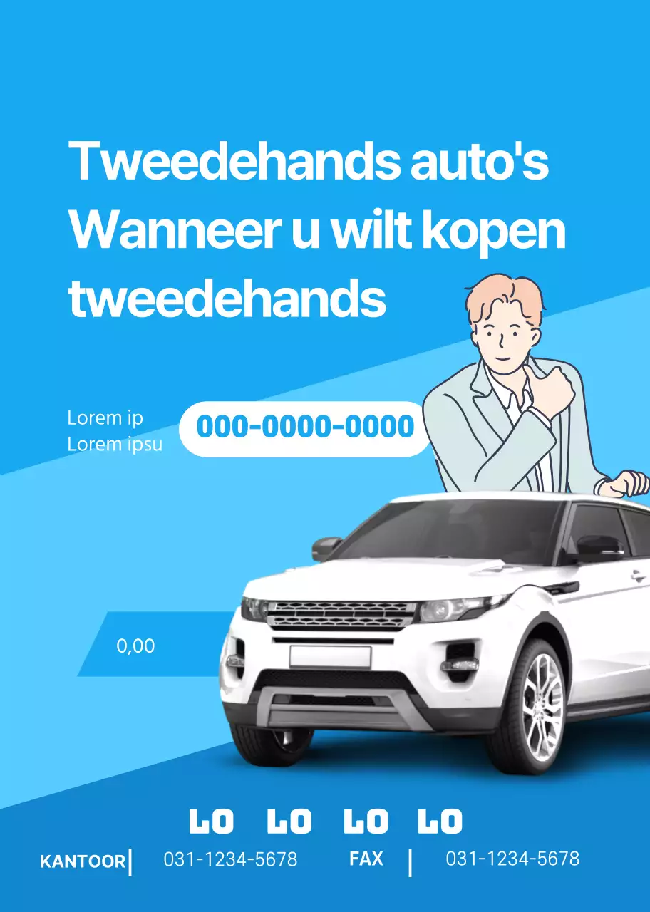 Blauwe schone foto ter promotie van de verkoop van tweedehands auto's