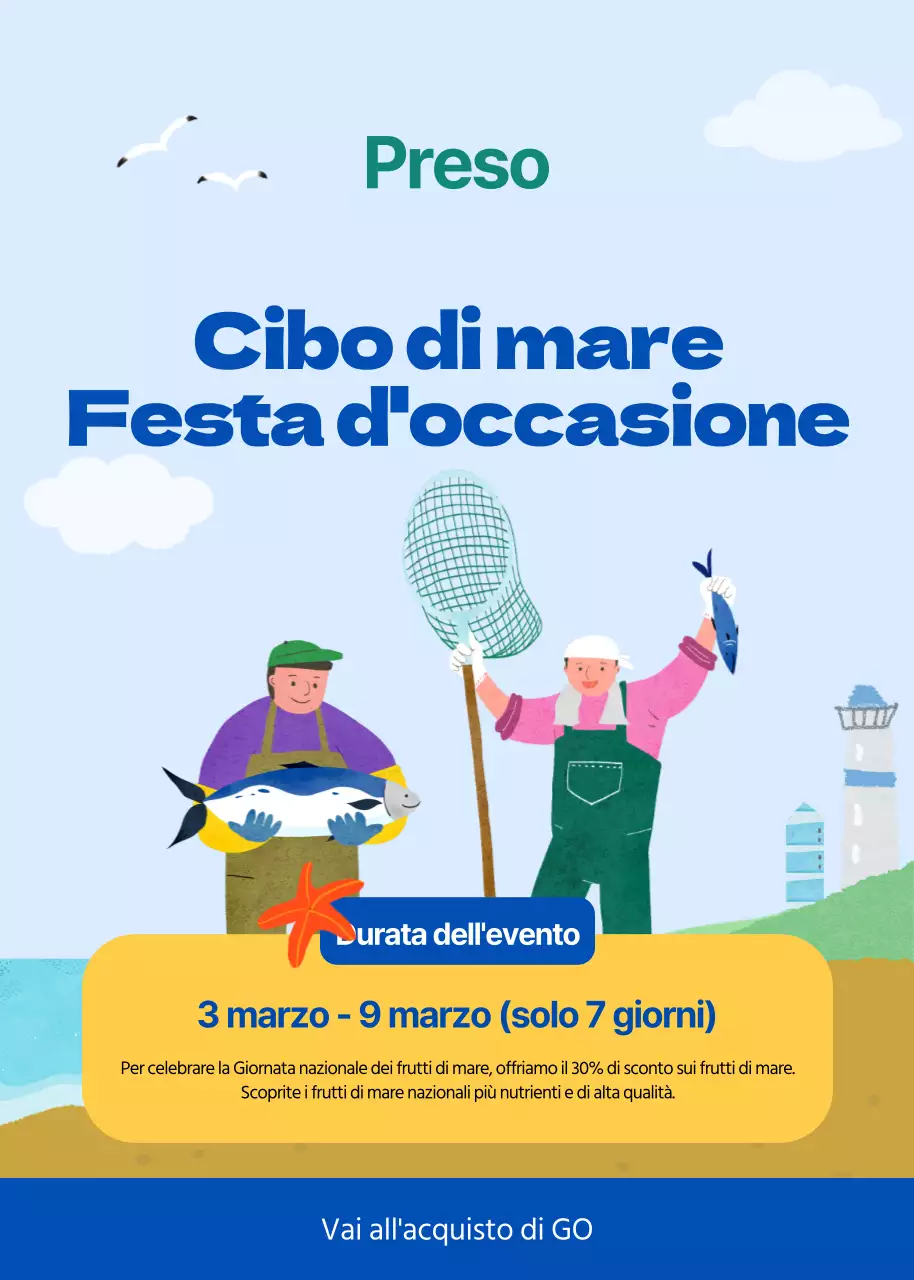 Annunci per l'accordo sul nutrimento del mare blu e bianco