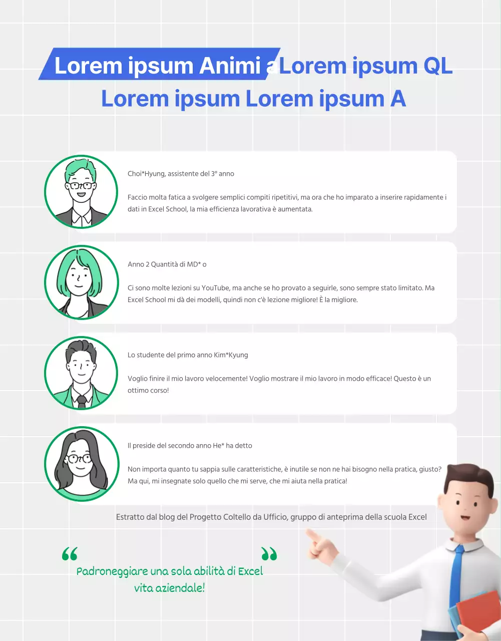 Vi presentiamo il corso online di auto-aiuto su Excel in stile kitsch verde e blu