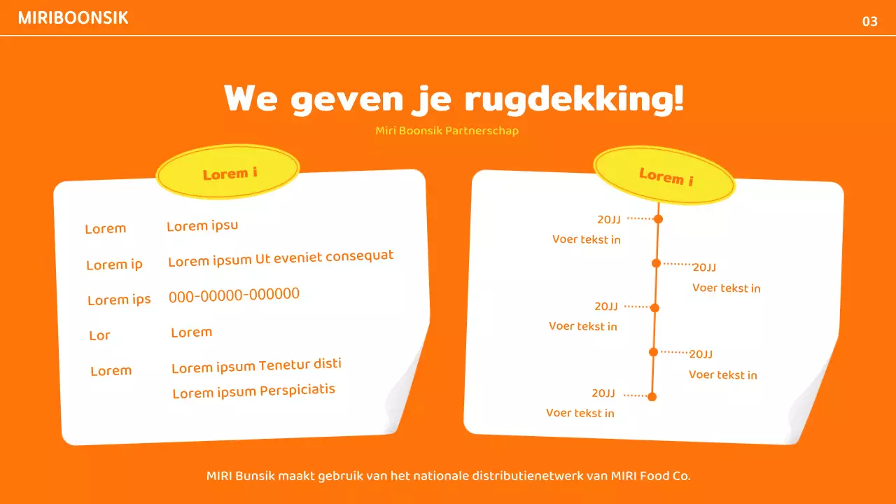 Catering bedrijfsprofiel met oranje en gele kleuraccenten en fotolay-out