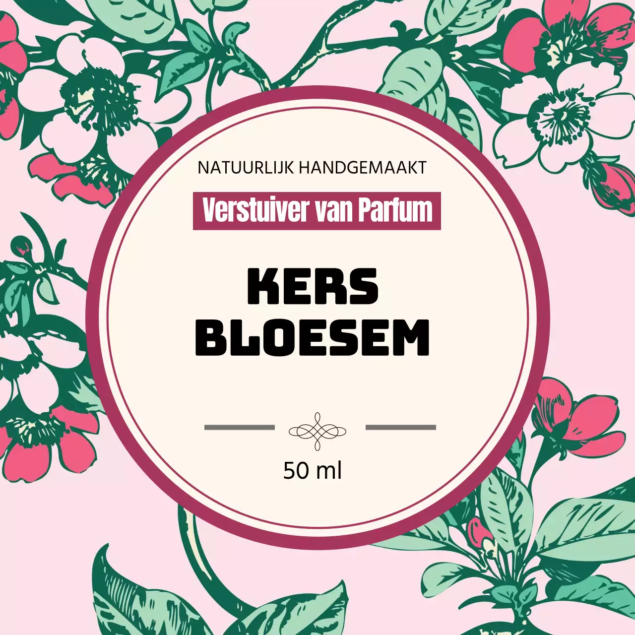 Vintage parfumlabel met roze illustratie