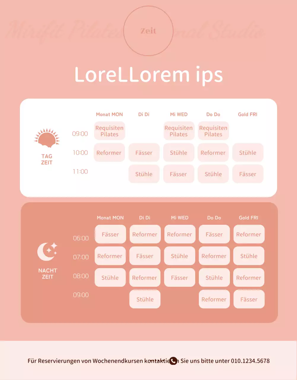 Monotones Pilates-Werbethema mit klaren Illustrationen und abgerundeten Formen