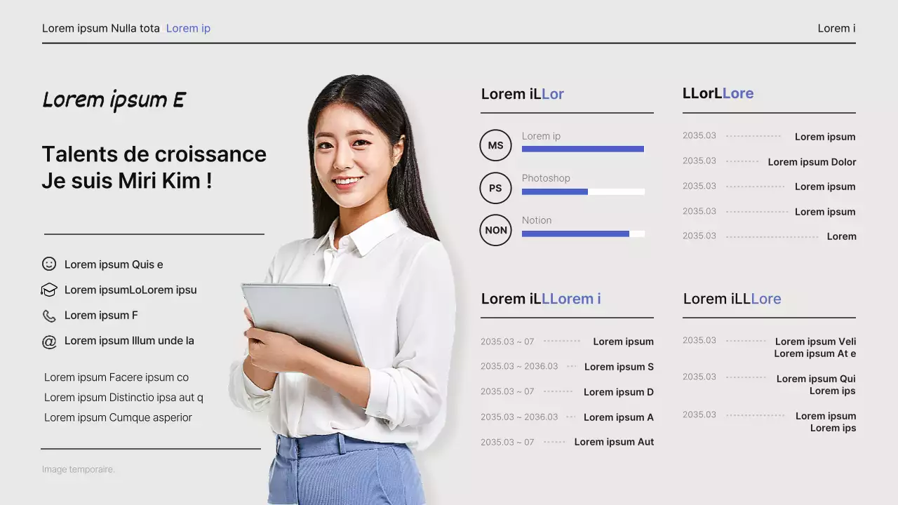 C.V. portfolio simple et professionnel en bleu clair et jaune clair