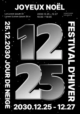 Affiche verticale de Noël en argent et en noir et blanc