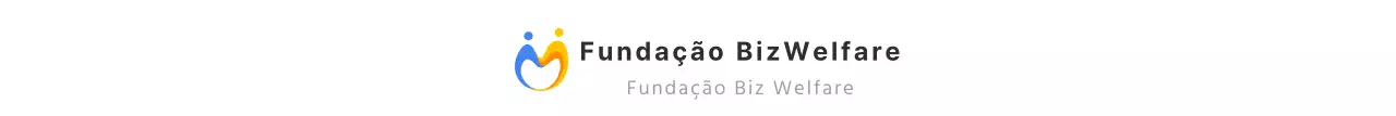 Caligrafia simples de uma fundação de bem-estar com logótipo amarelo e azul